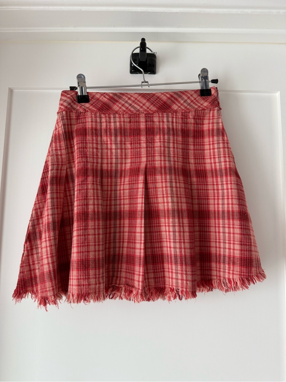 Vintage Y2K Free People Plaid Mini Skirt Fringe Hem USA XS